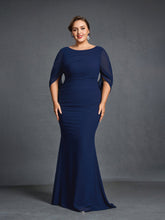 Plus Womens' Draped Back Mermaid Hem Chiffon Formal Dress